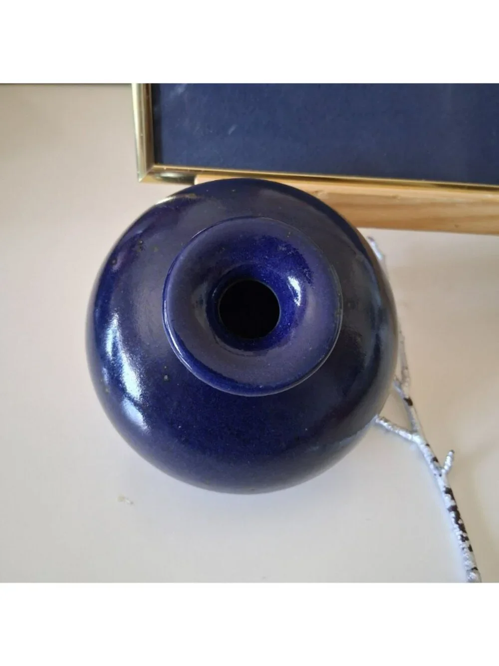 Vintage Cobalt Blue Studio Pottery Squat Vase Artist Signed Kathryn